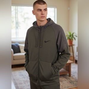 Nike Men's Olive Green Hooded Performance Jacket